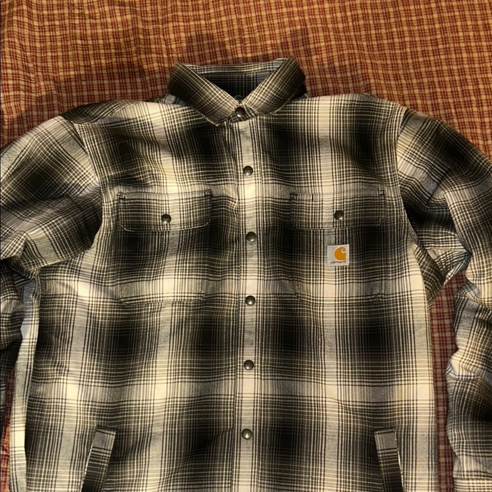 Carhartt Men's Black and White Plaid flannel Sherpa lined jacket